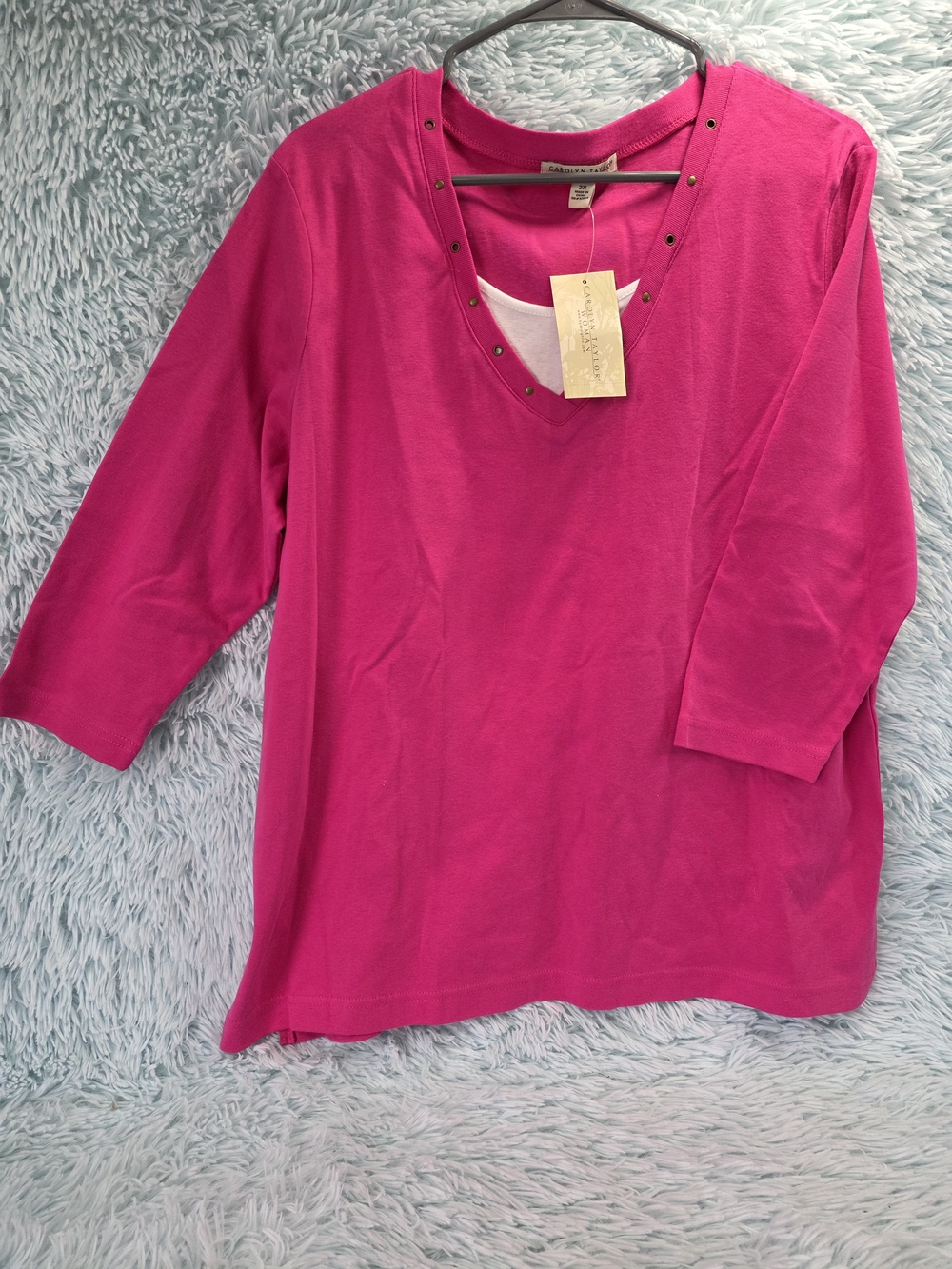 Carolyn Taylor Fuchsia Pink V-Neck Grommet Tunic Top NWT 2X